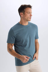 100% Cotton New Regular Fit Cycling Collar Basic Flat Short Sleeve T-Shirt