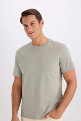 100% Cotton New Regular Fit Cycling Collar Basic Flat Short Sleeve T-Shirt
