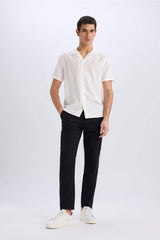 Modern Fit Summer Polo Collar Basic Plain Short Sleeve Shirt