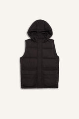 Waterproof Regular Fit Hooded Zippered Puffer Vest with Inner Pocket