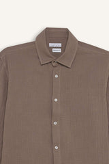 Regular Fit Polo Collar Muslin Long Sleeve Shirt