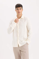 Regular Fit Polo Collar Muslin Long Sleeve Shirt