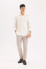 Regular Fit Polo Collar Muslin Long Sleeve Shirt