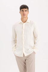 Regular Fit Polo Collar Muslin Long Sleeve Shirt