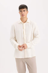 Regular Fit Polo Collar Muslin Long Sleeve Shirt