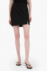 A Line Normal Waist Basic Slit Black Mini Skirt