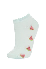 Girls 5-Pack Cotton Cherry and Flower Patterned Ankle Socks