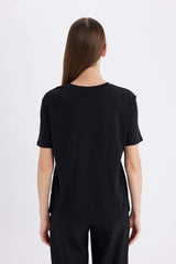 Regular Fit Cycling Collar Basic Flat Combed Short Sleeve T-shirt