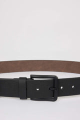 Mens Rectangular Buckle Faux Leather Jean Belt