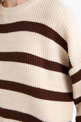 Oversize Wide Pattern Crew Neck Striped Knitwear Sweater