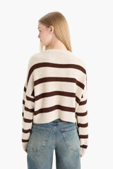 Oversize Wide Pattern Crew Neck Striped Knitwear Sweater