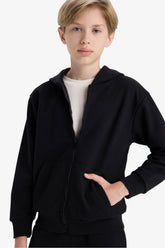 boys Hooded School Zippered Sweatshirt