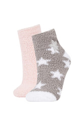 Women's Star Pattern Embroidered 2-Pack House Socks