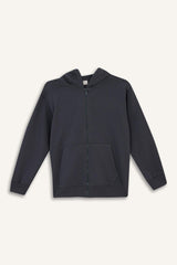 boys Basic Plain School Zippered Hooded Sweatshirt