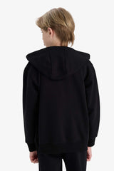 boys Basic Plain School Zippered Hooded Sweatshirt