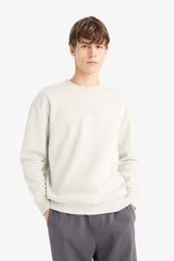 Boxy Fit Crew Neck Soft Furry Printed Sweatshirt