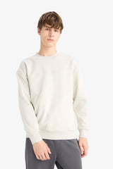 Boxy Fit Crew Neck Soft Furry Printed Sweatshirt