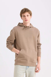 Regular Fit Hooded Kangaroo Pocket Soft Furry Basic Plain Sweatshirt