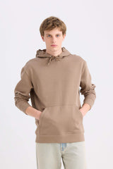 Regular Fit Hooded Kangaroo Pocket Soft Furry Basic Plain Sweatshirt