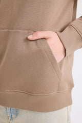 Regular Fit Hooded Kangaroo Pocket Soft Furry Basic Plain Sweatshirt