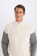 Relax Fit Color Block Stand Collar Half Zipper Knitwear Sweater