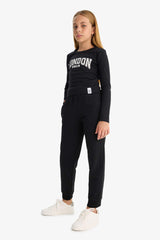 Girls Standard Fit Basic Plain Elastic Waist School Jogger Tracksuit Bottoms