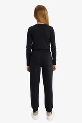 Girls Standard Fit Basic Plain Elastic Waist School Jogger Tracksuit Bottoms