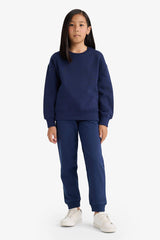 Girls Standard Fit Basic Plain Elastic Waist School Jogger Tracksuit Bottoms