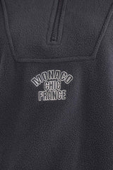 Oversize Wide Fit Stand Collar Zippered Printed Polar Fleece Sweatshirt