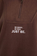 Oversize Wide Fit Stand Collar Zippered Printed Polar Fleece Sweatshirt