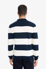 Standard Fit Polo Collar Buttoned Color Block Knit Sweater