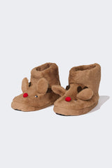 Girls Christmas Themed Flat Sole Home Boots
