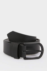 Men Oval Buckle Faux Leather Oval Jean Belt