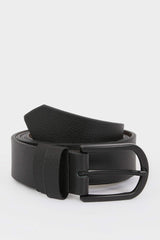 Men Oval Buckle Faux Leather Oval Jean Belt