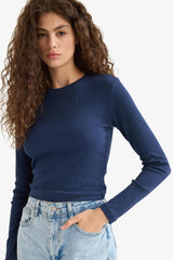 Fitted Crew Neck Ribbed Camisole Long Sleeve T-Shirt