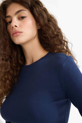 Fitted Crew Neck Ribbed Camisole Long Sleeve T-Shirt