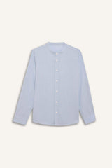 Boys 23 April Children's Day Upright Collar Linen Look Long Sleeve Basic Plain Shirt