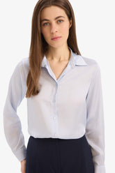 Regular Fit Shirt Collar Satin Long Sleeve Shirt