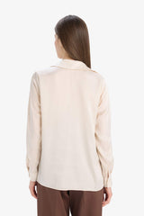 Regular Fit Shirt Collar Satin Long Sleeve Shirt