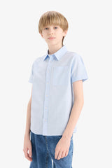 Basic Plain Short Sleeve Shirt With Men's Children Polo Collar Linen Look
