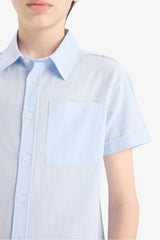 Basic Plain Short Sleeve Shirt With Men's Children Polo Collar Linen Look