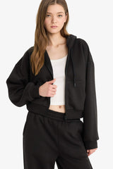 Cool Cropped Fit Hooded Thick Zippered Sweatshirt
