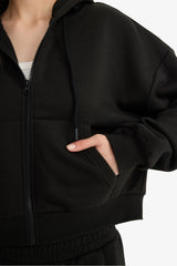 Cool Cropped Fit Hooded Thick Zippered Sweatshirt