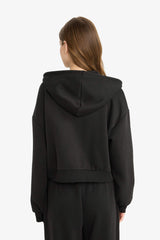 Cool Cropped Fit Hooded Thick Zippered Sweatshirt