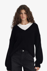 Oversize Wide Pattern V Neck Knitwear Sweater