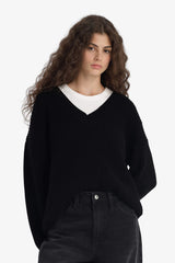 Oversize Wide Pattern V Neck Knitwear Sweater