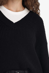 Oversize Wide Pattern V Neck Knitwear Sweater