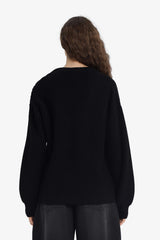 Oversize Wide Pattern V Neck Knitwear Sweater