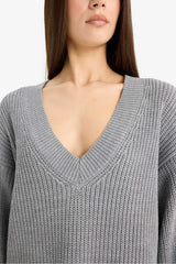 Oversize Wide Pattern V Neck Knitwear Sweater