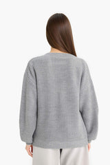 Oversize Wide Pattern V Neck Knitwear Sweater